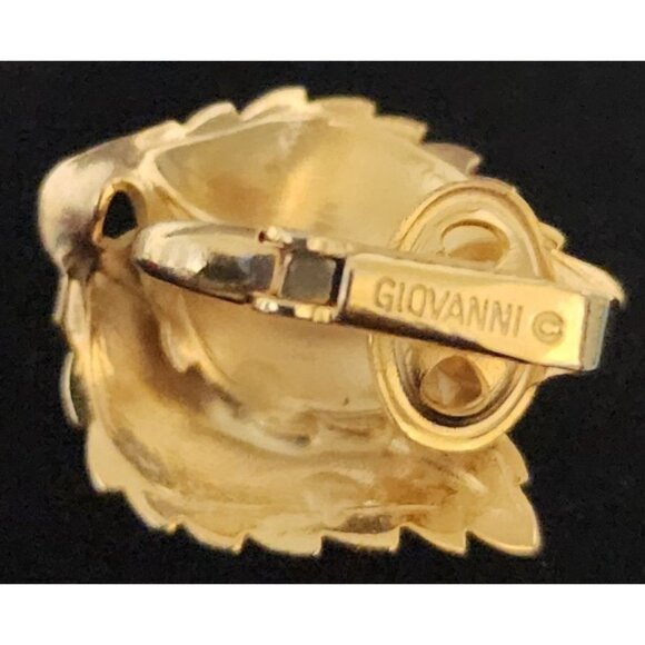 Vintage Retro Signed Giovanni Goldtone Clip-On Earrings Leaf Design - Picture 3 of 5